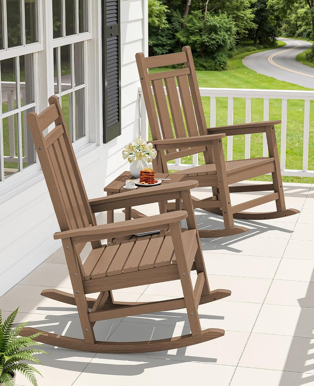 KINGYES Oversized Outdoor Rocking Chair Set of 2, HDPE Patio Rockers, Brown |...