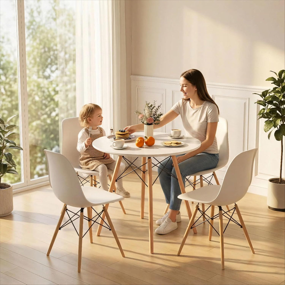 Tangkula Round Dining Table Set for 4, Modern Circle Kitchen Table & 4 Ch...
