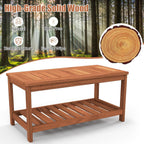 Tangkula Wood Outdoor Coffee Table, 2-Tier Patio Coffee Table with Slatted Hardwood Tabletop & Storage Shelf, Rectangle Wood Table for Deck, Garden, Balcony, Indoor or Outdoor Use (Natural)