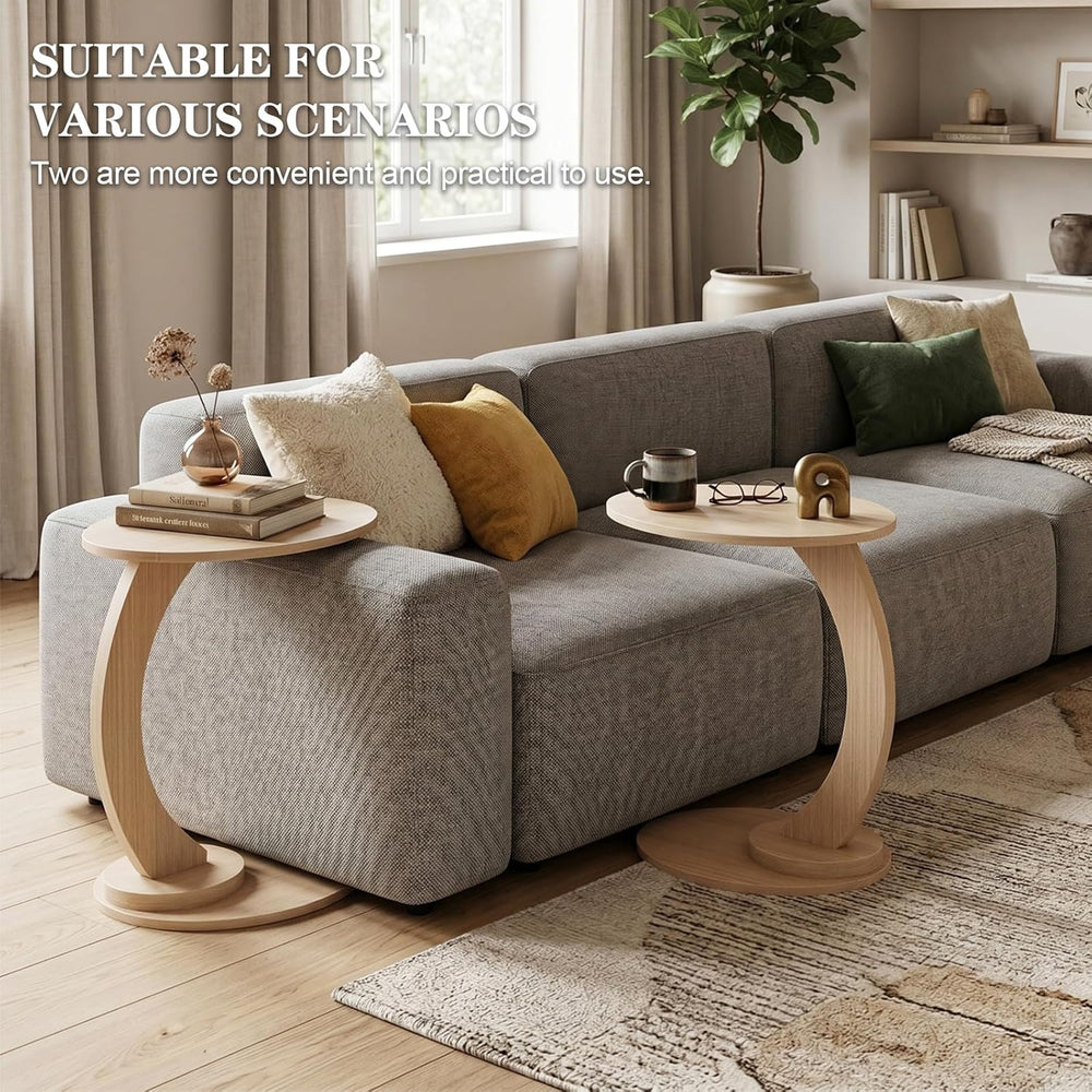 End Table,C Shaped Side Table,CouchTable that Slide Under, Wood Round Table f...