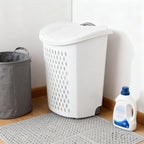 Large Capacity Laundry Basket with Wheels and Telescopic Handle - Ventilation Holes for Freshness - Portable Laundry Hamper for Apartments Dorm Rooms - White