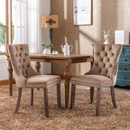 Velvet Dining Chairs Set of 6, Tufted Upholstered Dining Room Chairs with Back Ring Pull, Nailhead Trim and Solid Wood Legs, Modern Dining Chairs for Dining Room, Kitchen(Khaki)