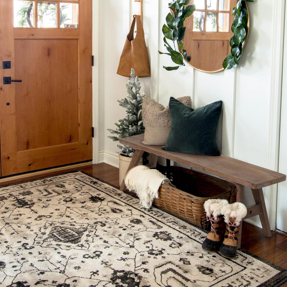 Wnutrees 47" Farmhouse Wood Bench, Solid Wood Entryway Bench, Brown | Di...