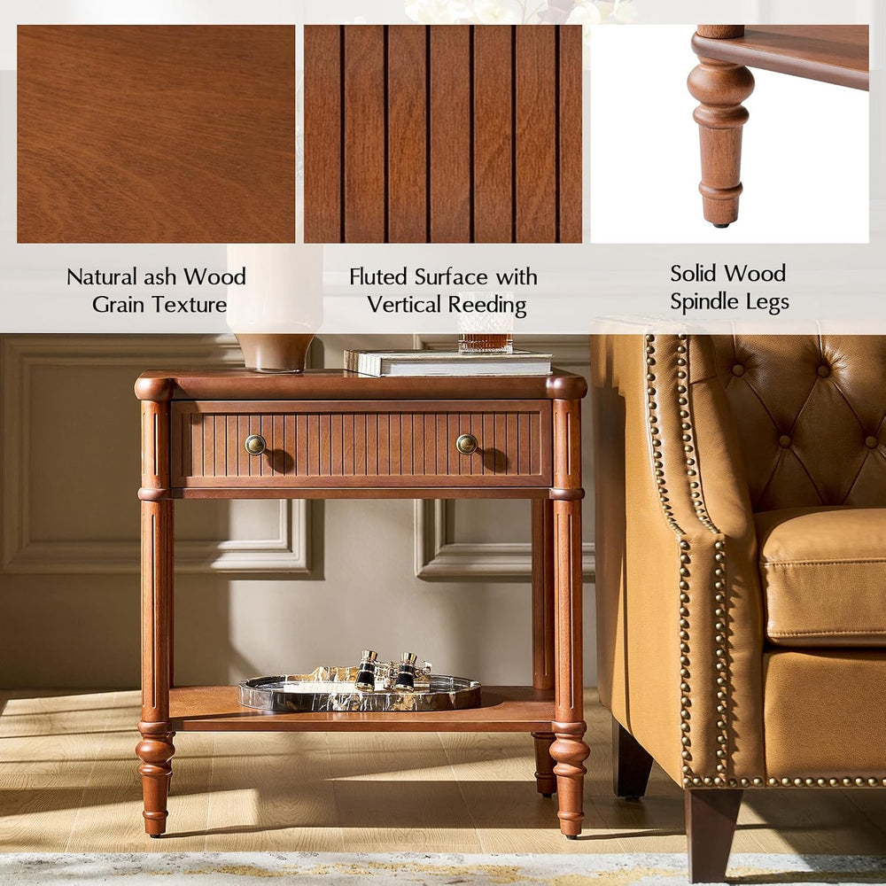 HULALA HOME Wood Nightstand with Charging Station, Traditional End Table with...