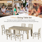 7-Piece Wooden Dining Set with Mutifunctional Extendable Table 12" Leaf and 2 Drawers,Rubber Wood Structure W/ 6 Soft Cushion Chairs,for Dining Room,Natural Wood Wash