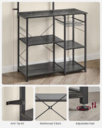 VASAGLE Baker's Rack, Microwave Stand, Kitchen Storage Rack with Wire Basket, 6 Hooks, and Shelves, for Spices, Pots, and Pans, Charcoal Gray and Ink Black UKKS035B04