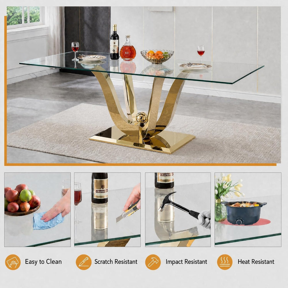 HomVent 70'' Glass Dining Table Set for 4, Modern Rectangle Kitchen T...
