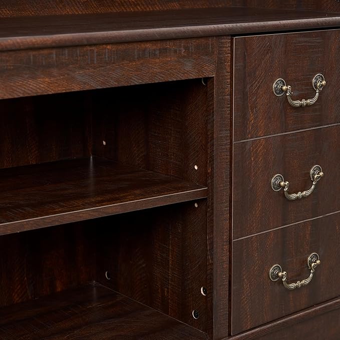 TV Cabinet for 65" TV: Tall Drawer-Like TV Stand | Rustic Farmhouse Media Entertainment Center with Storage Console and Adjustable Shelves for Living Room - Espresso