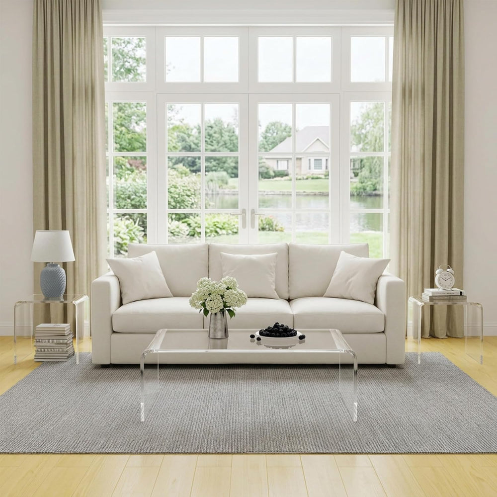 Clear Acrylic Coffee Table Set of 3, Modern Rectangular Coffee Table + 2 Tran...