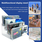4Tier Clear Acrylic CD Holder - Cascading CD & DVD Storage Rack with Vinyl Record Stand - Holds up to 32 Cases (Large, Clear)