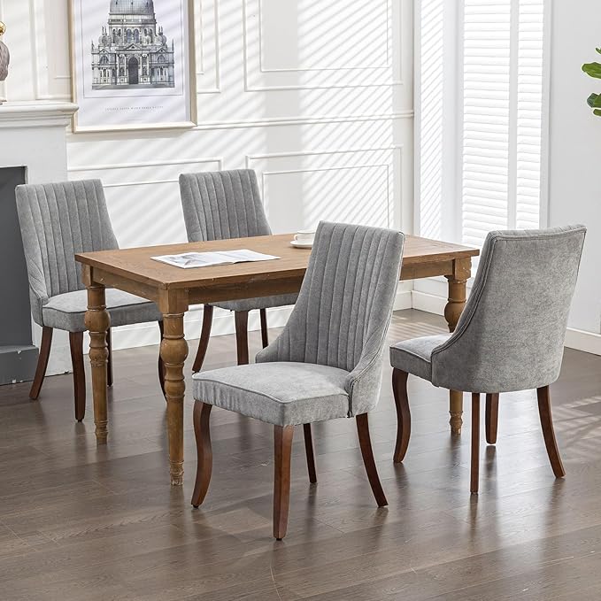 Modern Dining Chairs Set of 6, Mid Century Kitchen & Dining Room Chairs, Velvet Upholstered Kitchen Chairs with Wood Legs, Sillas de Comedor, Easy Assembly, Gray, 6 Pieces