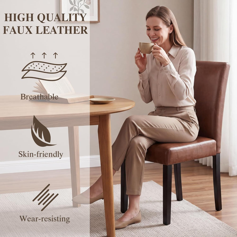 LSSBOUGHT Modern Dining Chair Urban Style Linen Kicthen Chairs with Solid Woo...