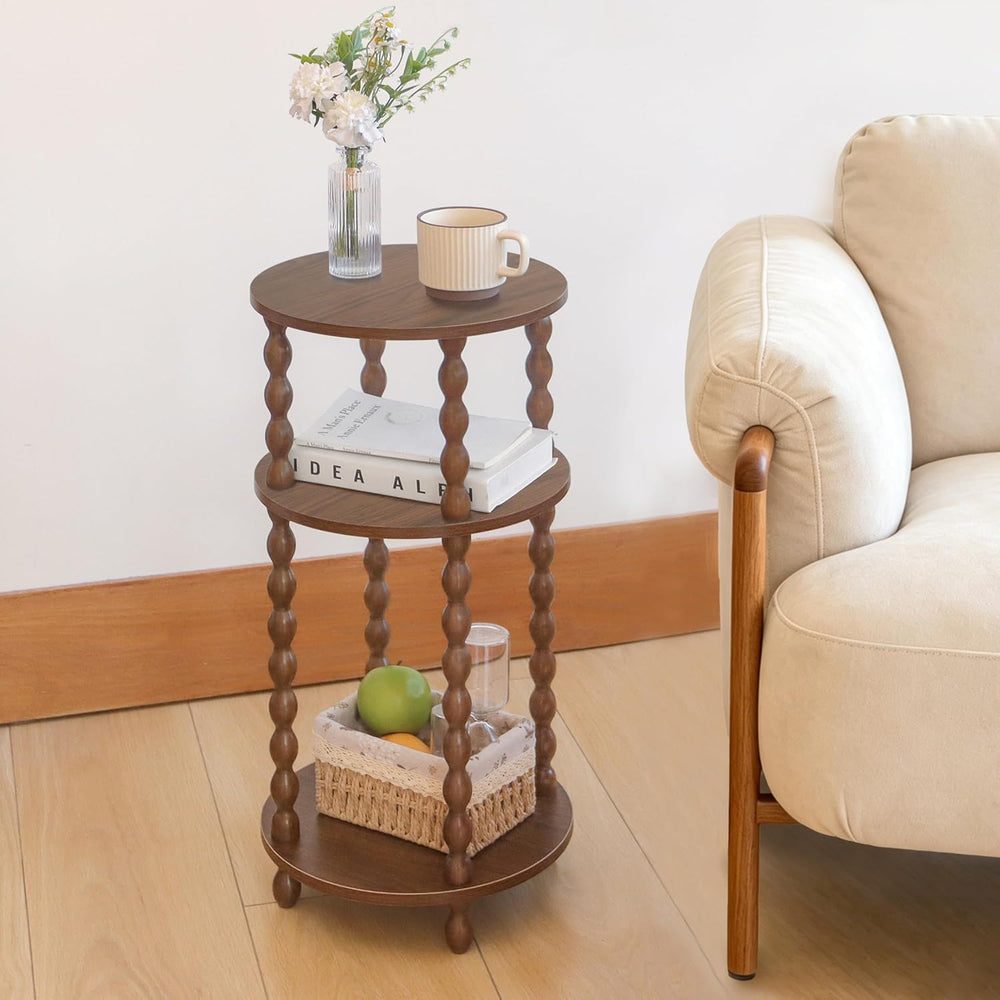 AWASEN Small Round End Table, Round Side Table with 3-Tier Open Shelf for Sma...
