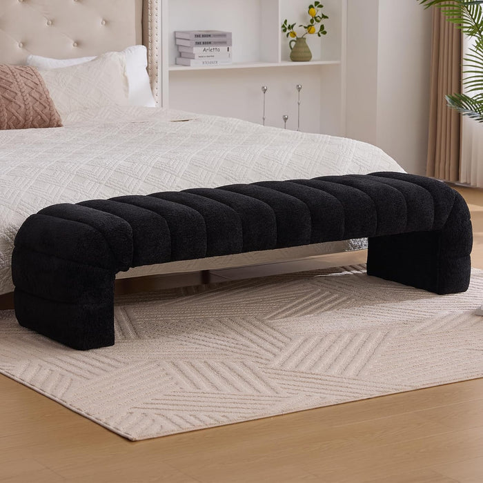 NIOIIKIT 69.7" Ottoman Bench, Teddy Queen Size End of Bed Bench, Black