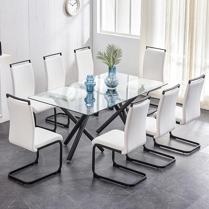 AZmac Modern Leather Dining Chairs Set of 8,Armless Kitchen Chairs,Dining Roo...