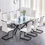 AZmac Modern Leather Dining Chairs Set of 8,Armless Kitchen Chairs,Dining Room Chairs with Upholstered Padded Seat and Sturdy Black Legs for Dining Room,Kitchen (Set of 8, White-Black Leg)