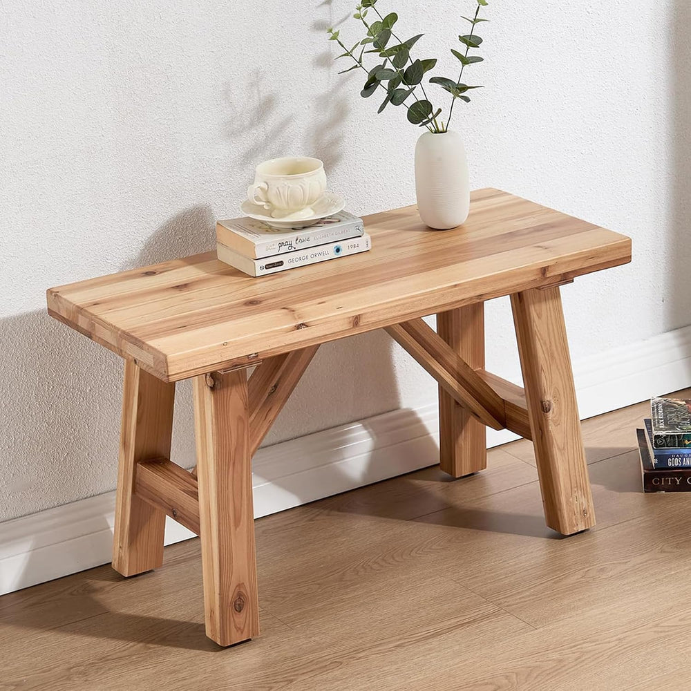Solid Wood Entryway Bench, 30" Rustic Small Wooden Bench Narrow Farmhous...