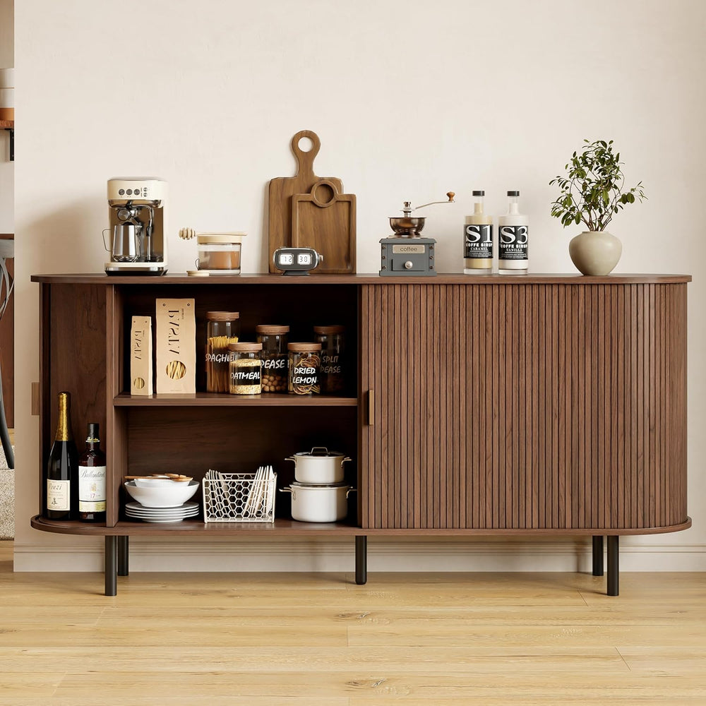 Buffet Sideboard Cabinet with Storage, 63" Fluted Cabinet with Sliding D...