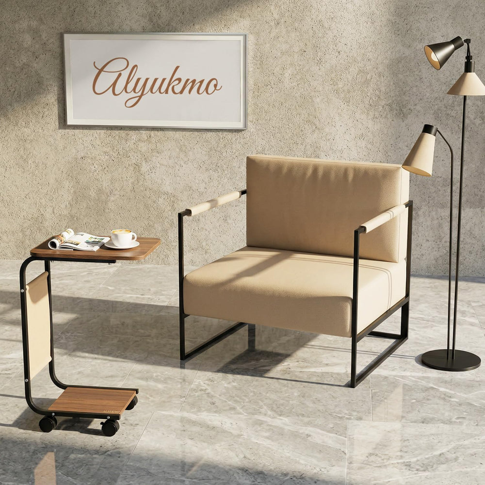 ALYUKMO End Table for Couch with Large Tabletop,Height Side Rounded Metal Cor...