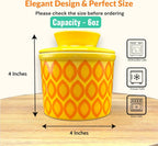Butter Crock with Lid for Countertop, Butter Keeper Crock with Water, French Butter Dish Ceramic, Butter Holder with Lid for Spreadable Butter, Butter Container for Counter (Yellow Ovals)