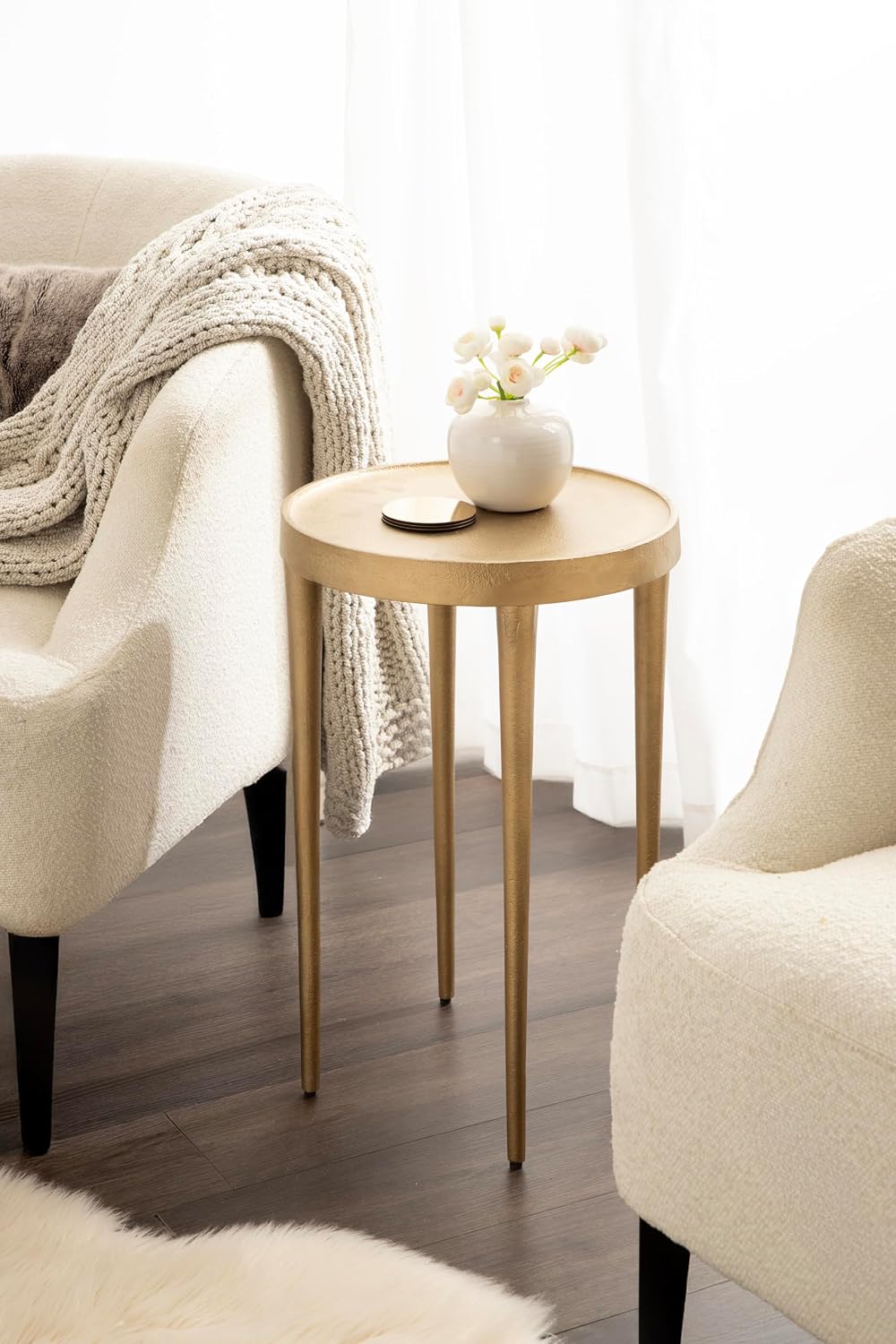 Kate and Laurel Rava Modern Metal Round Side Table, 14 x 14 x 22, Gold, Cast ...