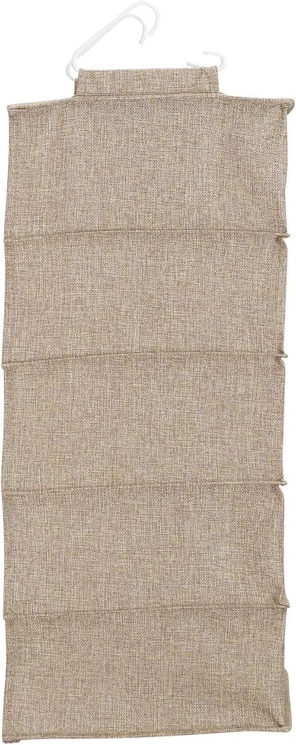 Household Essentials 10‑Pocket Hanging Shoe Organizer with Side‑by‑Side Canvas Storage and 2 Hooks for Support, Beige