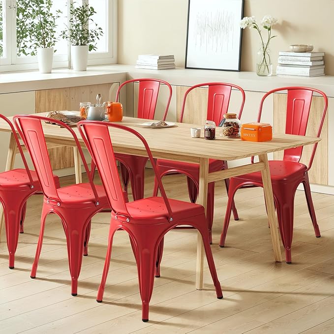 Furmax Metal Dining Chair Indoor Outdoor Use Stackable Classic Trattoria Chai...