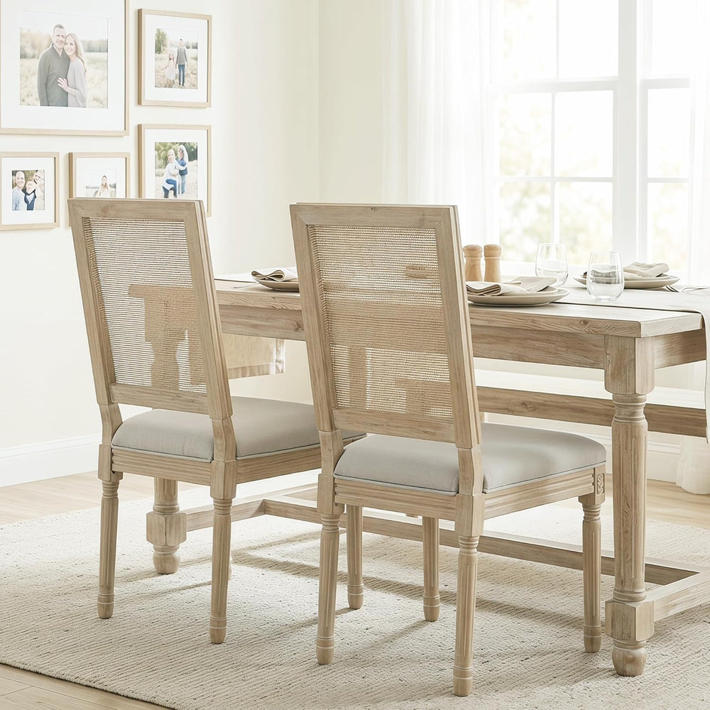 chairus Farmhouse Dining Chairs Set of 4, Rectangle Rattan Back French Countr...