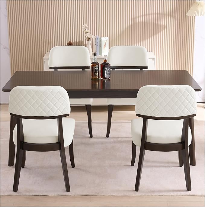 Modern Wood Dining Chairs Set of 4, Velvet Upholstered Kitchen Chairs with Op...