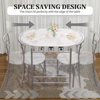 VECELO 3-Piece Dining Table Set for Kitchen Breakfast Nook, Faux Marbled Oval Tabletop and Metal Frame with Built-in Wine Rack, for Small Spaces, White & Silver