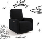 Storkcraft Kyoto Extra-Wide Power Recliner Swivel Glider, Black Boucle | Premium Electronic Nursery Wide Glider Rocking Chair, OEKO-TEX 100 Certified, Includes Dual-USB Charging Port