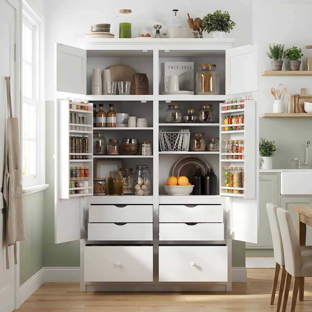 74.8" Tall Kitchen Pantry Cabinet with 4 Doors 6 Drawers 4 Pull-Out Tray...
