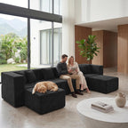 MONVANE U Shaped Boneless Sectional Couch Oversized, Chenille, Black | 6-Seat Sectional Couch for Living Room, Modular Cloud Sofa with Ottoman & 6 Throw Pillows, No Assembly Required