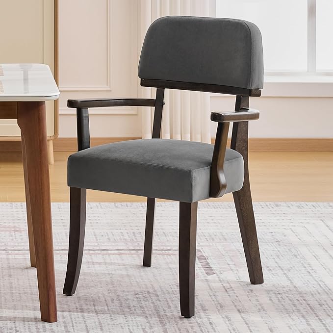 Velvet Dining Chairs with Arms, Upholstered Dining Room Chairs with Hardwood ...