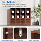 Cozy Castle Brown Wood Bookcase,12 Cube Storage Organizer Bookshelf with 4 Doors,3 Tier Storage Cabinet with Adjustable Shelves for Bedroom, Living Room, Office