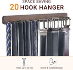 Mkono Tie Rack Wall Mounted Belt Hanger Holder Rustic Wood Tie Organizer for Men Closet Max up 20 Storage for Ties Belts Scarf