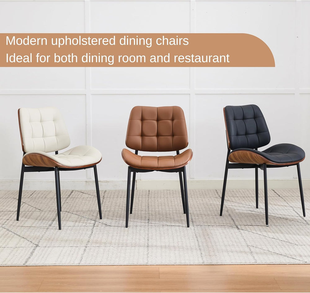 Mid Century Modern Dining Chairs Set of 4, Brown | Faux Leather Upholstery, W...