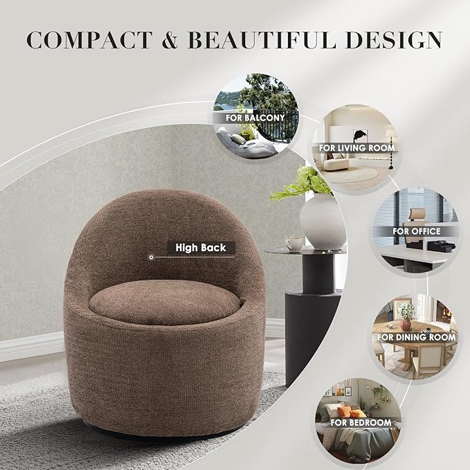 COLAMY Swivel Accent Chair Set of 2, 360° Swivel Round Chair with Hidden Storage, Modern Small Barrel Armchair for Living Room/Bedroom, Brown