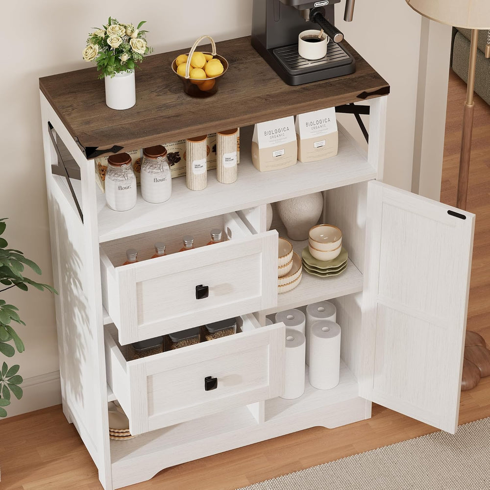 Vabches Farmhouse Buffet Sideboard Cabinet with 2 Drawers and Open Shelf, 27....