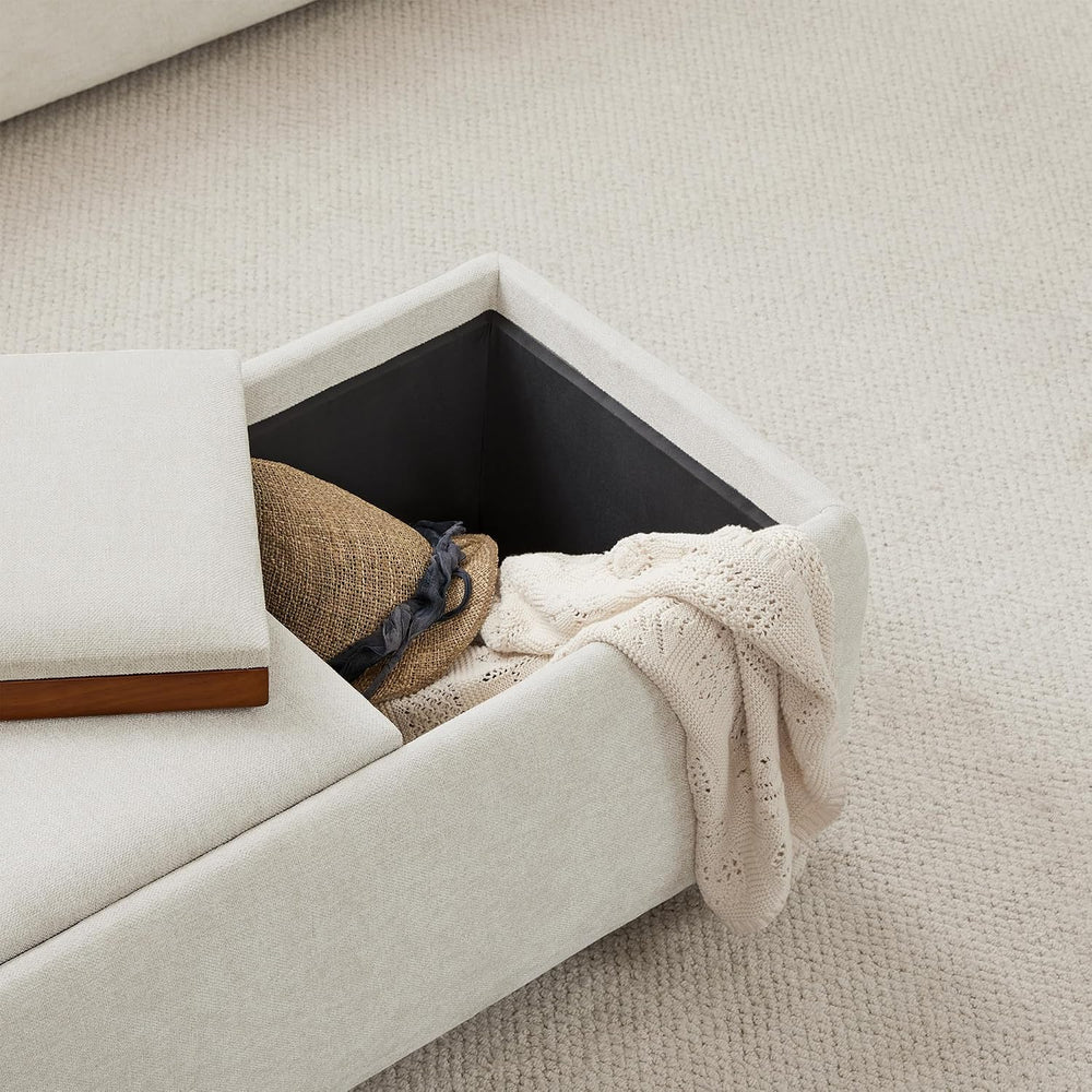 CHITA Storage Ottoman with Tray Lids, FSC Certified Small Rectangular Bench f...