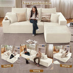 107" Cloud Sectional Couch with L-Shape Chaise, Modern Modular Comfy Sofa Chaise Longue, Upholstered Corduroy Couches Sleeper with Deep Seat for Living Room Bedroom, No Assembly Required, White