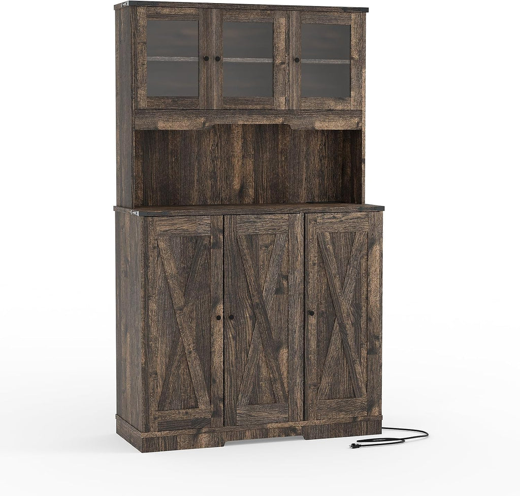 Freestanding Kitchen Pantry Cabinet with Acrylic Doors, 70'' Kitchen Hutch Storage Cabinet with Power Outlet & Microwave Stand, Cupboard Coffee Bar Food Pantry for Dining Room