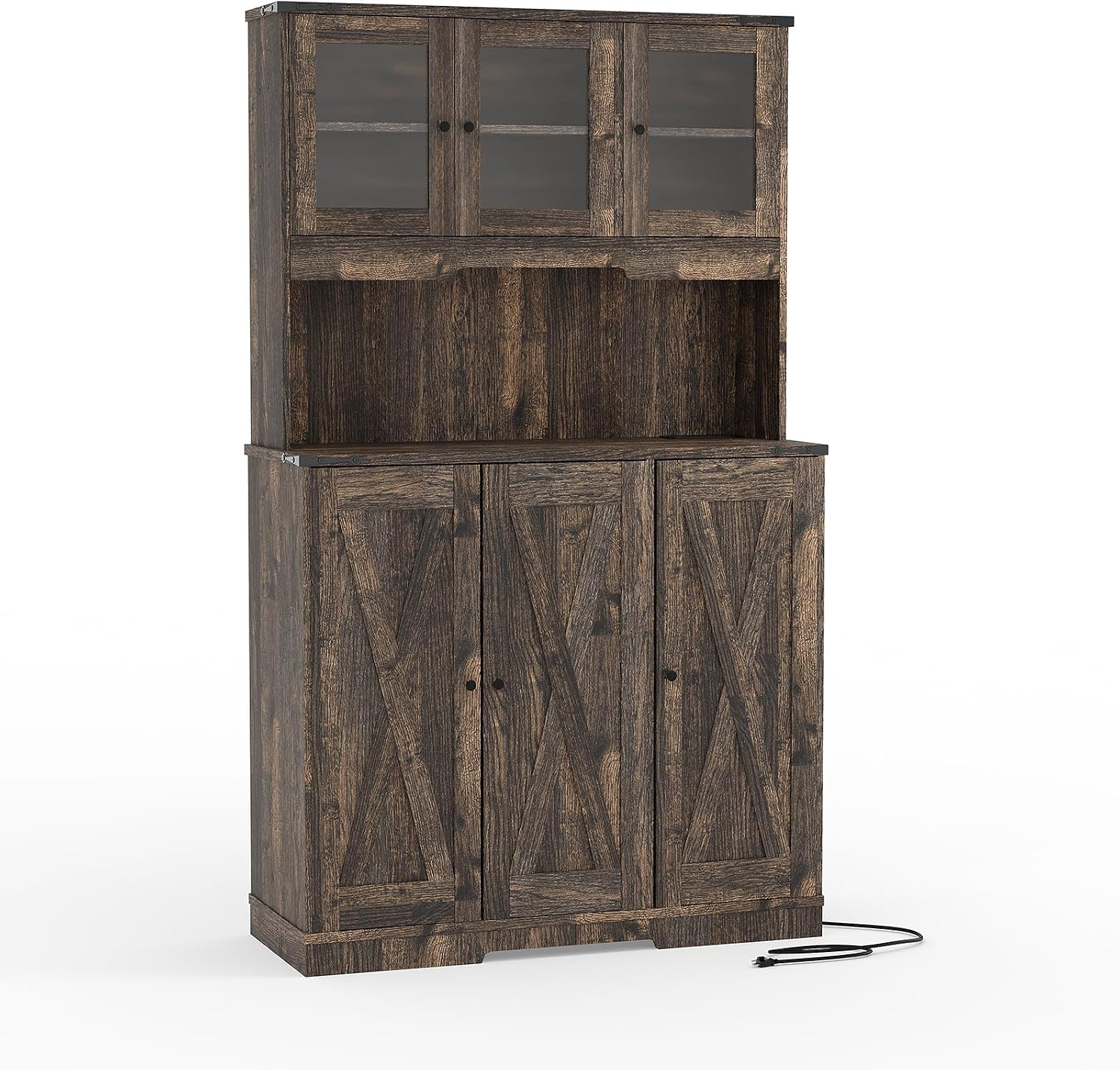 Freestanding Kitchen Pantry Cabinet with Acrylic Doors, 70'' Kitchen Hutch Storage Cabinet with Power Outlet & Microwave Stand, Cupboard Coffee Bar Food Pantry for Dining Room