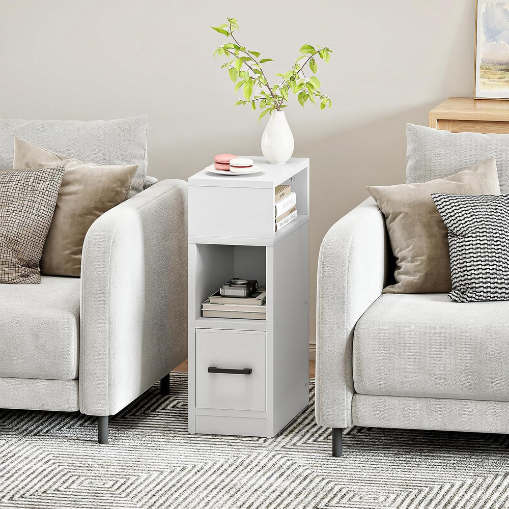 CHOEZON Narrow Side Table, 7.9" Small Nightstand with Drawer, Skinny Bed...