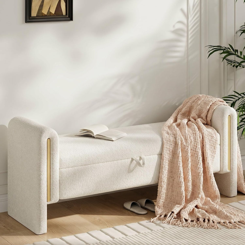 Storage Ottoman Bench, End of Bed Bench with Pull-Ring | 52" Teddy Uphol...
