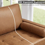 HIFIT 58" Loveseat Sofa Couch, Mid Century Modern Faux Leather Couch with Hand-Sewn Deep Love Seat & 2Pillows, Home Sofa Living Room Small Couches for Small Space,Bedroom,Office,Solid Wood Frame,Brown