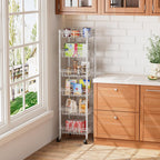 6 Shelves Storage Shelf Wire Closet Bathroom Organizers Metal Pantry Kitchen Garage Shelving Unit Laundry Room Organization Home Rack Net Basket White with Wheels 14" Dx14 Wx64.8 H