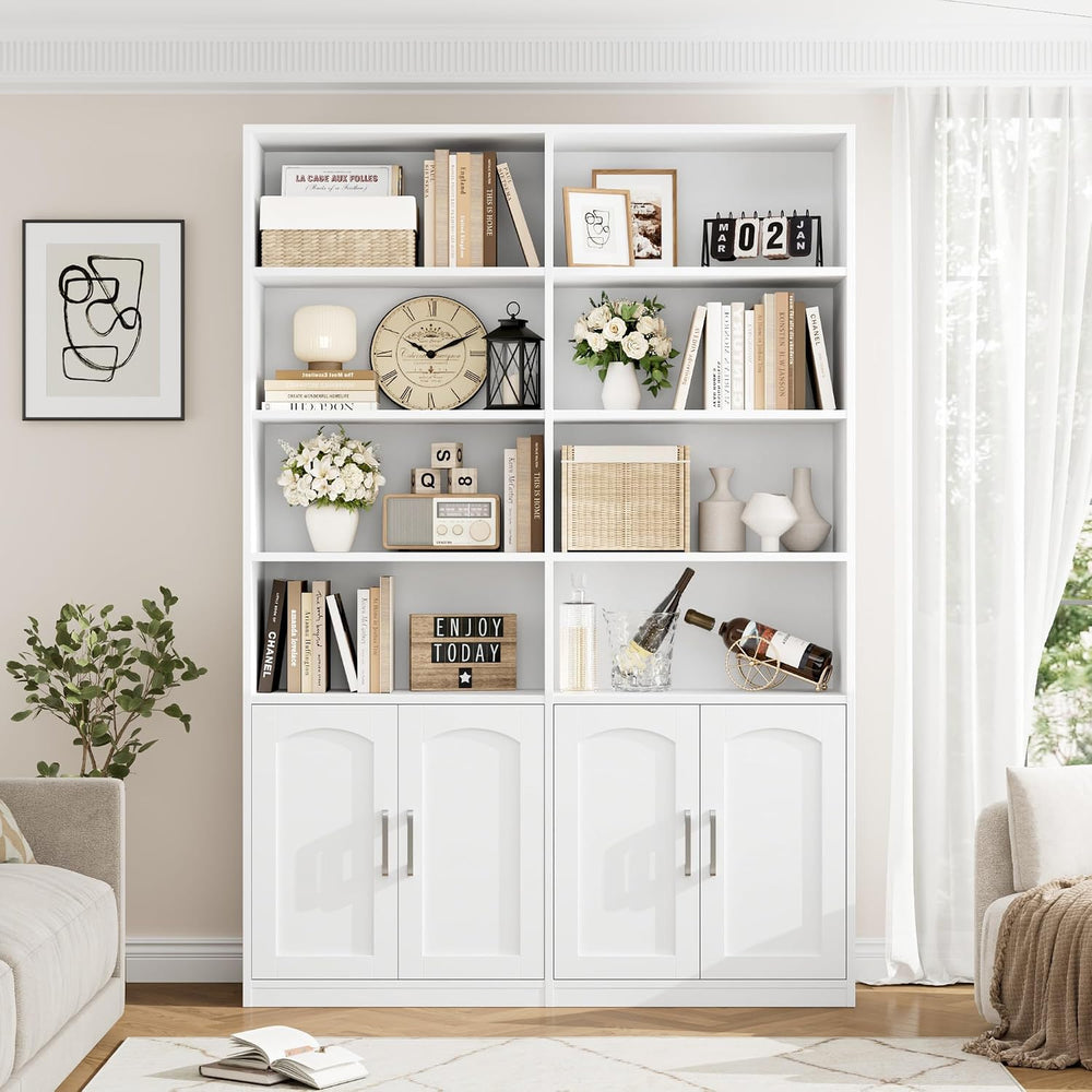 FACBOTALL Bookshelf and Bookcase with Doors, Double Wide Large Bookshelves