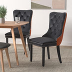Dining Chairs Set of 4, Upholstered Dining Room Chairs with Back Ring Pull Trim and Solid Wooden Legs, Modern Tufted Kitchen Chairs Perfect for Dining Room, Black Pu Leather Splicing Orange Velvet