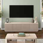 Henn&Hart Fluted TV Stand for TVs up to 85" with 2 Concealed Ribbed Storage Cabinets and Adjustable Shelves for Living Room, Family Room, or Office, Beech White